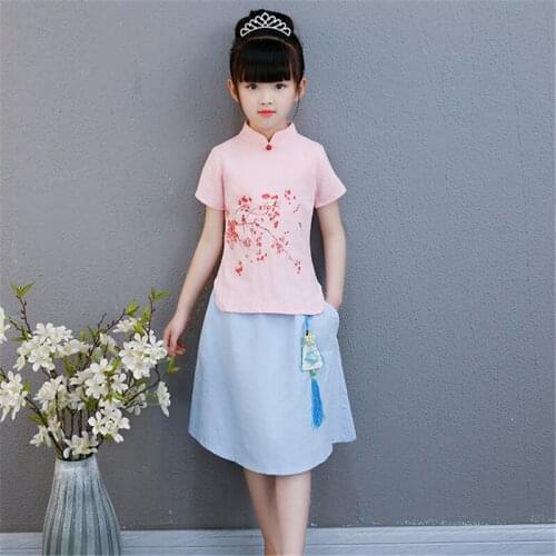 Kindergarten class clothes girls Hanfu Chinese style summer cotton childrens Tang suit retro style chinese dress qipao new 2020