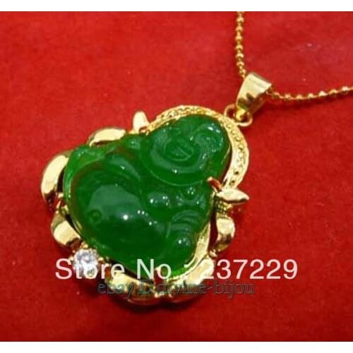Wholesale price ^^^^New , lucky Green stone buddha 18KGP Pendant Necklace