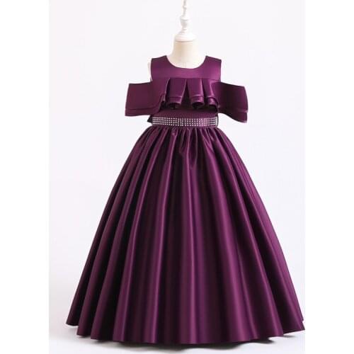 Flower Vintage Satin Beaded Baby Girls Dress Opening Ceremony Clothing Tutu Party Elegant Wear Girls Princess Dress Kids Vestido