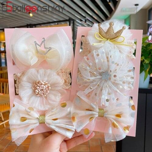 Balleenshiny 3Pcs/Set Newborn Baby Headband Cute Crown Bows Girl Headbands Infant Girls Hair Band Hairband Baby Hair Accessories