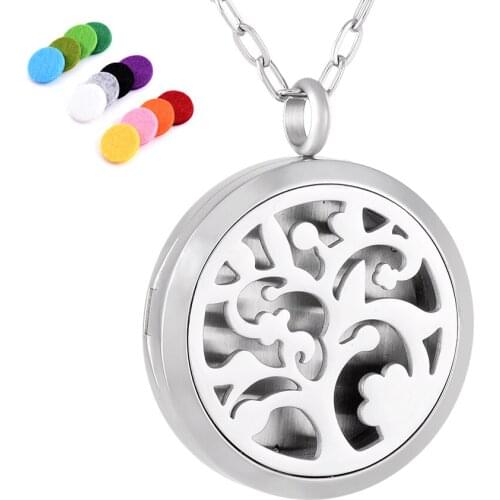 Various Styles Stainless Steel Women Necklace 30mm Round Magnetic Essential oil Perfume Pendant Aroma Diffuser Necklace Free Pad