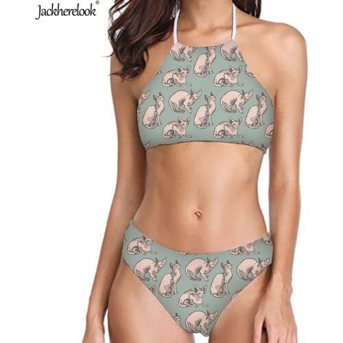 Jackherelook Sphynx Pattern Sexy Women Swimsuits Two-Pieces Halter Off Shoulder Swim Bathing Suit Bandage High Cut Swimwear 2019