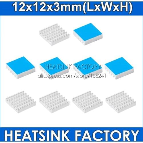 100pcs 12*12*3mm Silver Aluminum Cooling Heatsink Cooler With Thermal Double Sided Pad Applied Heat Dissipation Radiator