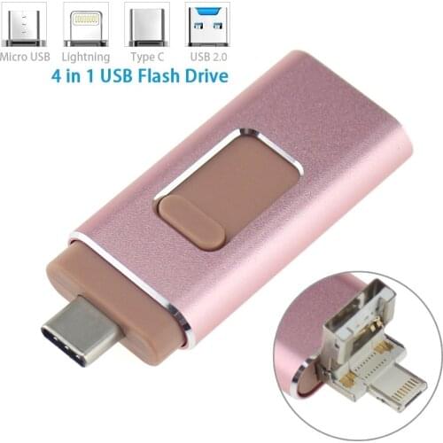 Compatible For iPhone iPad 4 in 1 OTG USB Flash Drive HD USB 3.0 Flash Memory Pendrive 128GB Android Cell Phone Micro USB Type C