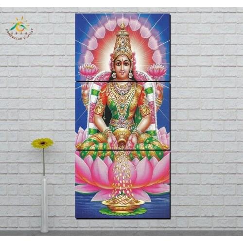 Wall Art HD Prints Canvas Art Painting Modular Picture And Poster Peaceful Lakshmi God Canvas Painting Decoration Home 3 PIECES