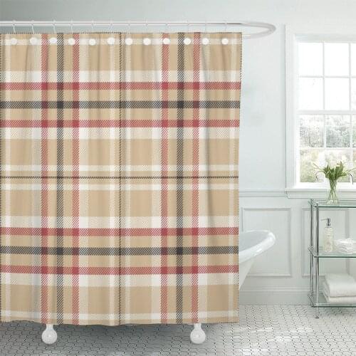 Brown Check Pattern Plaid Red Classic Gingham Madras Preppy Shower Curtain Waterproof Polyester Fabric 72 x 78 Inches Set