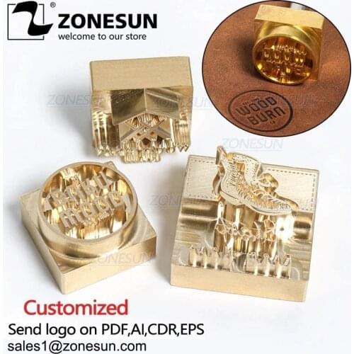 ZONESUN Customized Logo Stamp Brass Mold Leather Wood PU Copper Stamping Mold Plate For Machine Hot Foil Stamp Wood Burning