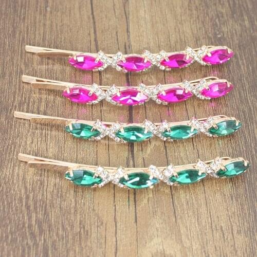 1 Pair FirstStar Elegant Diamante Hairclip green Crystal Rhinestone Hair Barrette Fashion Women Girls Hair Jewelry For Braids
