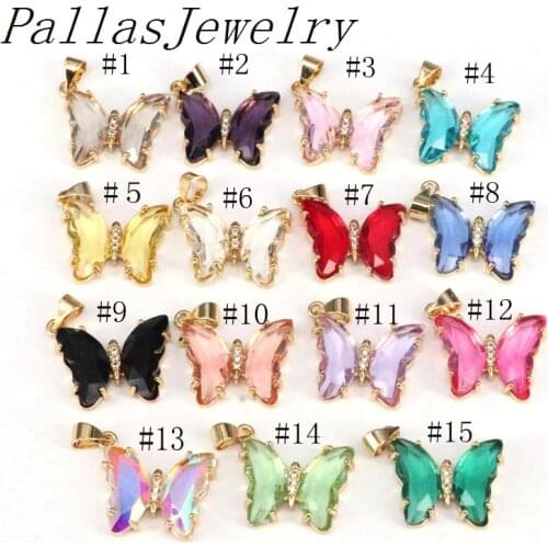 15Pcs Fashion jewelry accessories, mix colors crystal glass pendants,butterfly shape, For Women jewelry making