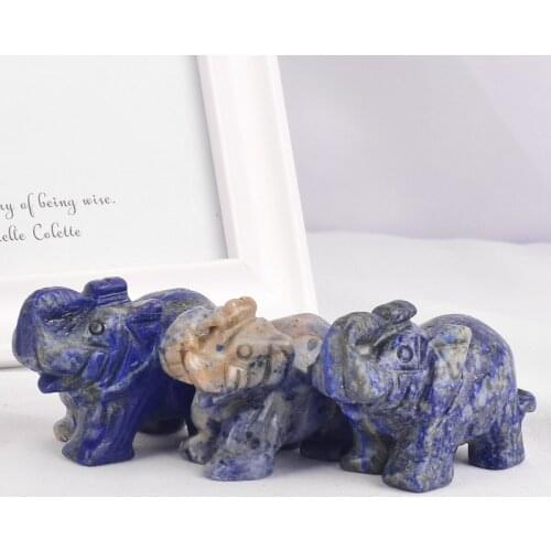 3 pieces Elephant Figurines Craft Carved Natural Stone Lapis lazuli Elephant Mini Animals Statue for Home Decor Healing crystal