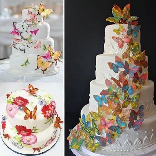 42pcs Mixed Butterfly Cake Topper Edible Glutinous Wafer Rice Paper Cupcake Decoration Home Restaurant Kitchen Cold Dish Decor