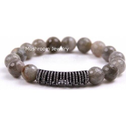 Boho Pave Bar Faceted Labradorite Stretch Bracelet, Labradorite lLyering Bracelet