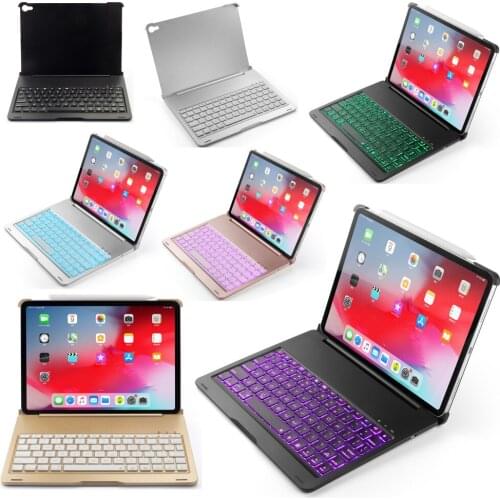 Russian/Hebrew/Spanish 7 Color LED Backlight Aluminum Metal Wireless Bluetooth Keyboard Stand Case For Apple iPad Pro 11 2018