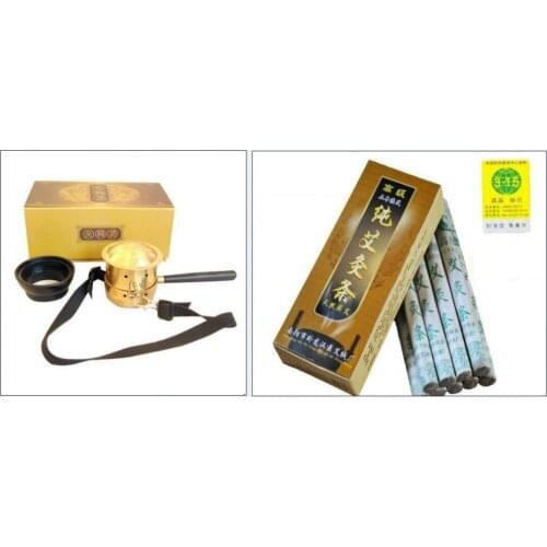 Pure copper Moxibustion box moxa cone / case burner box physiotherapy +10pcs puremoxa roll moxibustion mugwort 5 year moxa stick