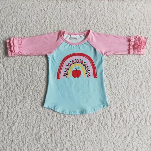 Back to School Shirt 3/4 Sleeve Rainbow and Apple Raglan Top Kids Boutique Clothing