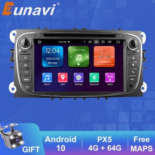 Eunavi Android 10 Car DVD Radio Multimedia Player For FORD Focus 2 II Mondeo S-MAX C-MAX Galaxy Auto Stereo 7'' 2 Din GPS DSP BT