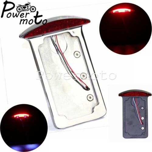 Chrome Vertical Axle Mounted LED Brake Light w/ License Plate Holder For Honda Suzuki Kawasaki Yamaha Side License Plate Light
