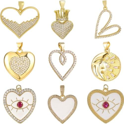 Juya DIY Luxury Cubic Zirconia Love Heart Charms For Handmade Pendant Bracelets Necklace Earrings Making Accessories Supplies