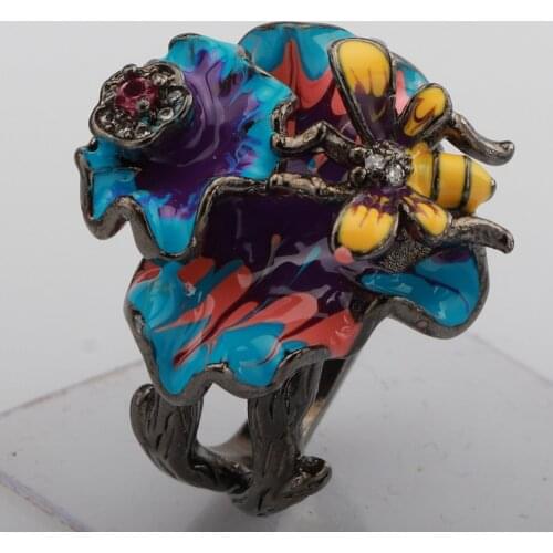 Vintage Enamel Bee Rings Size 6-10 Exquisite Exaggeration Handmade Jewelry For Women Wedding Cocktail Party Charm Ornaments Gift