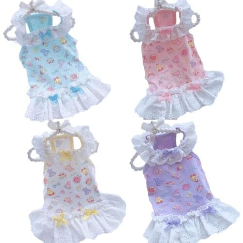 Cute Evening Dress Summer Blue/Purple/Pink Tutu Dresses With Bowknot O-neck Lace Collar For Princess Girl Vest Pet Clothes Skirt