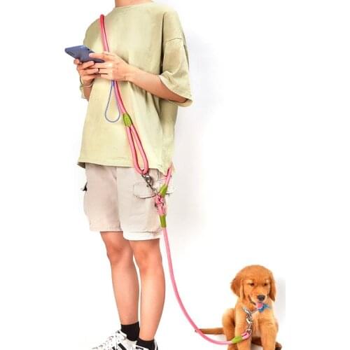 Dog Leash Harnesses Leads for Dogs Walking Slung Shoulder Hands Free Leashes Running Dog Chain Multifunctional Double-head Leash