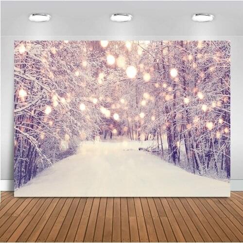 Neoback Glitter Backdrops Winter Road Photographic Background Snow Path Backdrop for Photo Booth Studio Vinyl Seamless