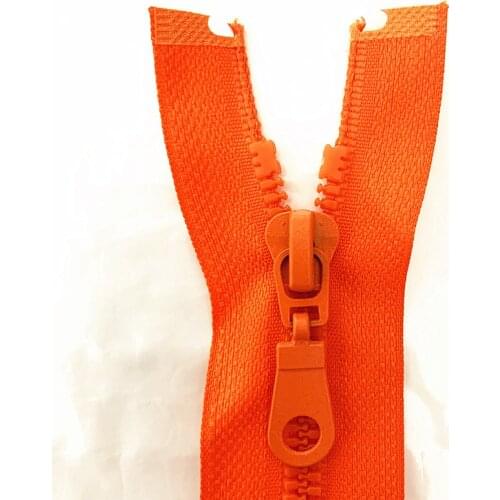 2pcs, 5 # 25cm (10inch) Orange Detachable Resin Zipper with Open End Automatic Eco Lock Plastic Zipper for Sewing Suit