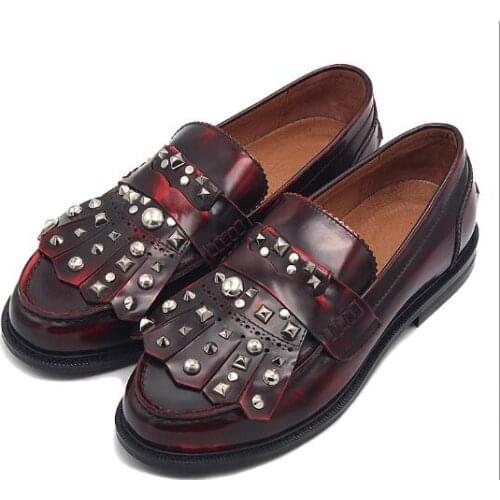 New arrival casual shoes for men slip on round toe fashion genuine leather rivet tassel men shoes
