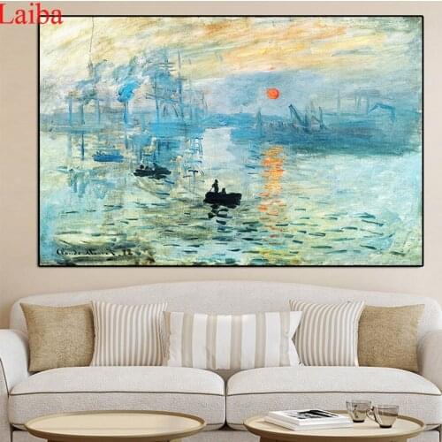 DIY round square diamond Claude Monet Impression Sunrise Famous Landscape embroidery pattern cross stitch kits 5d diamond