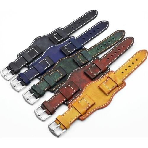 Onthelevel Vintage Genuine Leather Cuff Watch Strap 18 20 22mm Watchband With Mat Black Brown Coffee Wristwatches Band #D