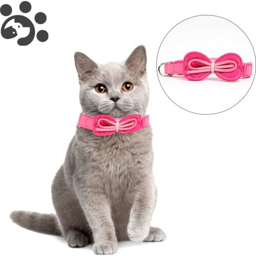 Cute Pink Dog Collar for Cat Kitten Pet Nylon Necklace Cat Collar Leash Solid Adjustable for Kitty Cat Pet Supplies Puppy MP0037