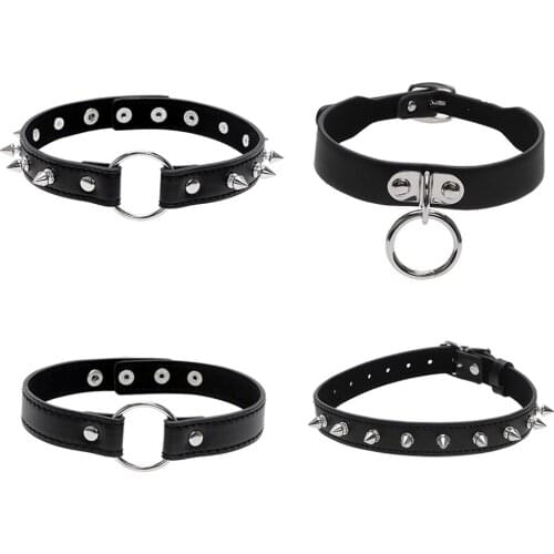Spike Rivet Buckle Collar SM Bondage Roleplay Neck Ring Slave Restraints Adjustable Punk Style Sex Toys for Couples