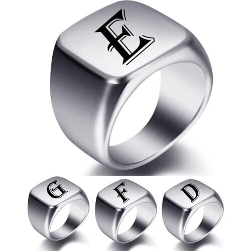 Personalised Initial Ring Engrave A to Z Alphabet Stainless Steel Signet Blank Plain Ring Band 12 Zodiac Ring For Men and Women