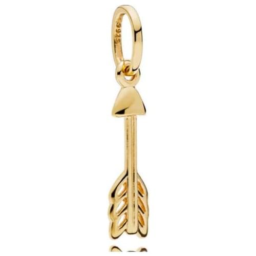 Genuine 925 Sterling Silver Bead Charm Gold Color Shine Arrow Of Cupid Pendant Beads Fit Pan Bracelet & Necklace Jewelry