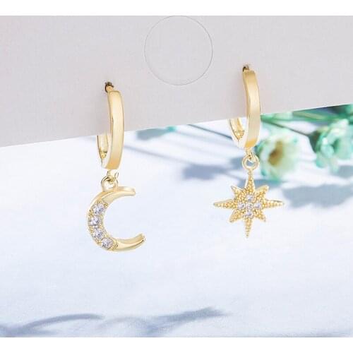 Simple Stylish Design Moon Star Earrings Womens Gold Dazzling Elegant Female Earrings Asymmetric Long Fashion Jewelry Gifts