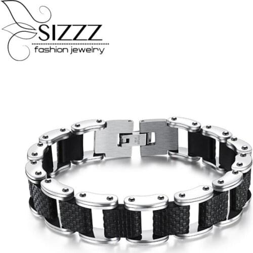 SIZZZ 21cm long 13mm wide European and American rock style fashion stainless steel Bracelet&Bangles for men