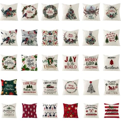 45X45CM Linen Christmas Pillows Case Bird Trees Garland Floral Print Cushion Case Livingroom Sofa Couch Decorative Throw Pillows