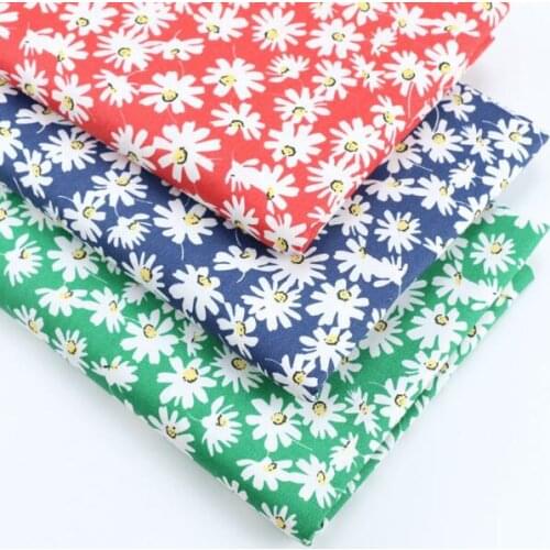 Daisy Flowers Printed Twill Cotton Fabric for Patchwork Quilting Baby Bedding Dress Sewing Materials Pillowcases Red Blue Green