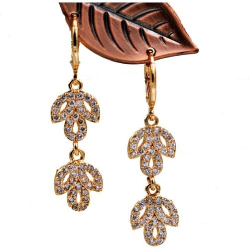 Trendy Dangle drop Earrings for Womens earrings white stone Gold leaf Earrings Trendy Jewelry for wedding Gift accessories