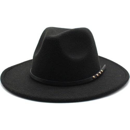 Four Seasons Unisex Fedora Hats For Women Casual Style Woolen Felt Ladies Caps Wide Brim Female Fashion Simple Straps
