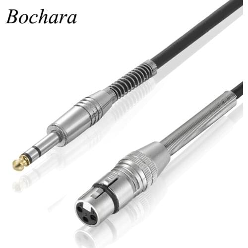 Bochara 1/4''Jack 6.5mm Stereo Male to XLR Female Microphone Stereo Cable Foil+Braided Shielded with Spring Protective Coil