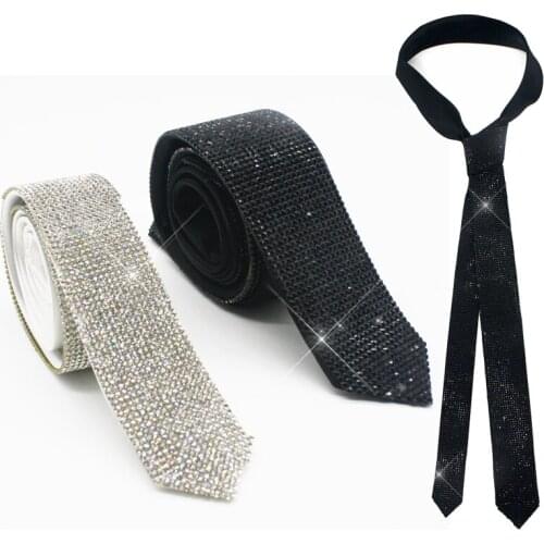 Rare Handmade Black Laser Crystal Rhinestone Necktie Necklace for Performace Wedding Party Prom