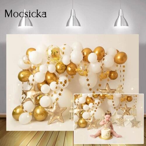 Birthday Cake Smash Photo Background Balloons Wall Newborn Twinkle Star Portrait Backdrop Golden Photography Studio Photocall