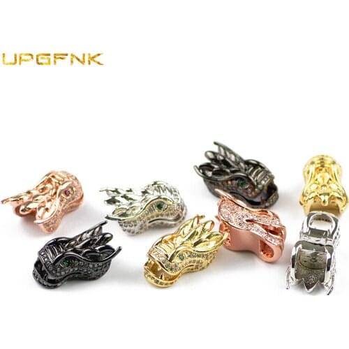 UPGFNK 2pcs/lot Gold Chinese dragon Copper beads White Zircon Charms Loose Spacer beads Jewelry making bracelet DIY Accessories