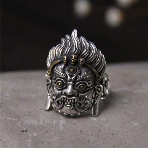 High End S9525 Sterling Silver Retro Thai Silver King Kong Mens Personality Exaggerated Domineering Open Ended Ring