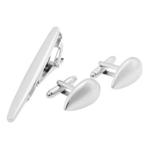 Cufflinks Tie Clip Set Water Drop Shape Cuff Links+Tie Clips Buttton Bar Pin Mens Fashion Gift Jewelry Wholesale 20sets/lot