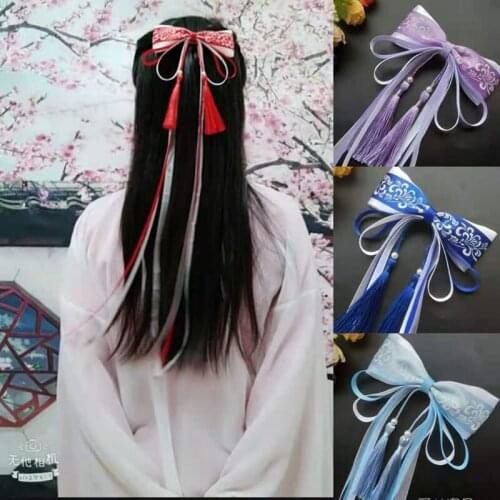 Chinese Hanfu Blue and White Porcelain Ribbon Tassel Hairpin Hair Clip Women Girl Vintage Hair Pins Cosplay Hair Accessories
