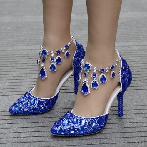 Women sandals wedding Party banquet PU Rhinestones Buckle Strap 9.5CM Thin High Heels Pointed Toe sandal women shoes size 35-42
