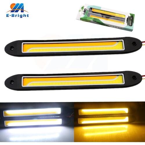 1 Pair White/Amber Yellow COB 120 SMD 77 SILICA Daytime Running Lights Led Fog Light Flexible DRL Turn Signal 600 LM