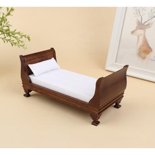 1pcs 1:12 Dollhouse Miniature Wooden Single Bed Model Doll House Furniture Accessories